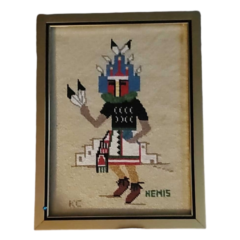 1970s Handmade Tent Needlepoint Native American Kachina Dream Spirit Vintage